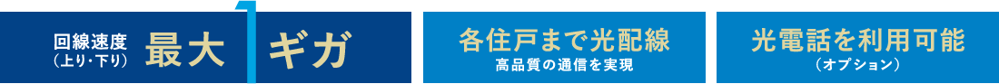 回線速度(上り・下り)最大１ギガ　各住戸まで光配線高品質の通信を実現　光電話を利用可能(オプション)